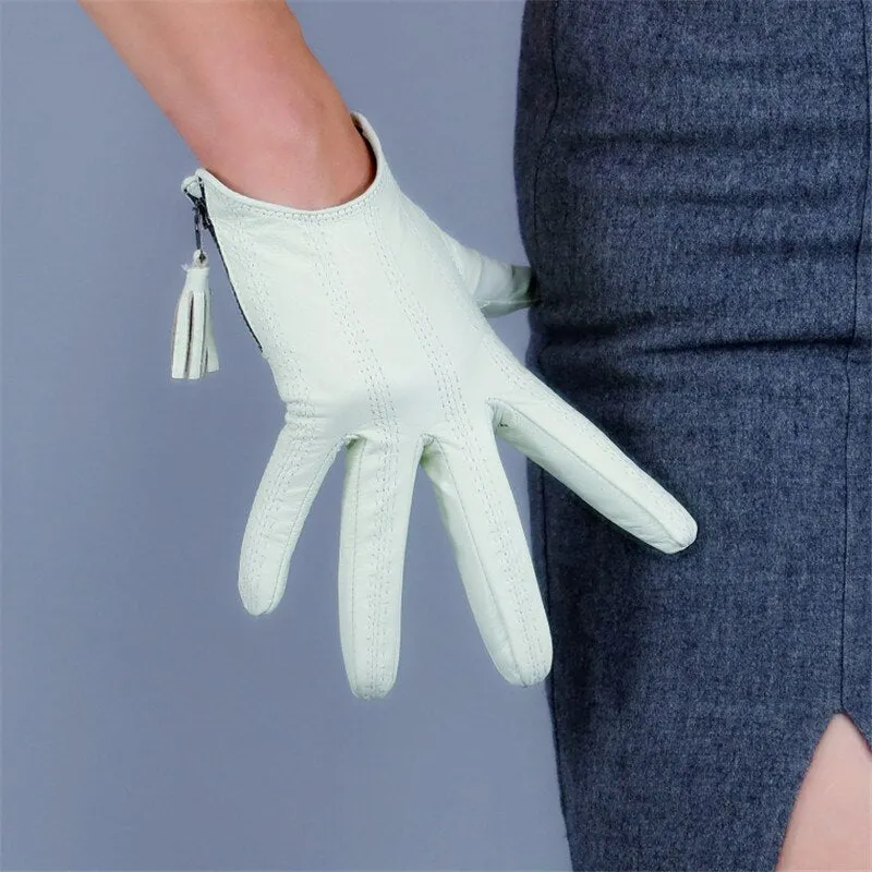 Genuine Color Leather, Touch Screen Leather Gloves (18cm)