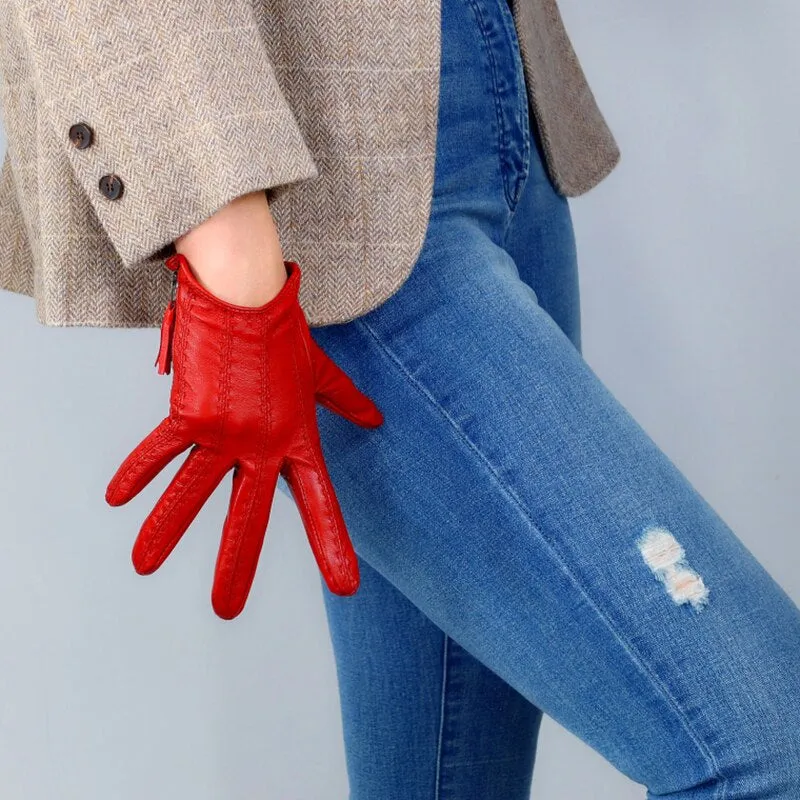 Genuine Color Leather, Touch Screen Leather Gloves (18cm)