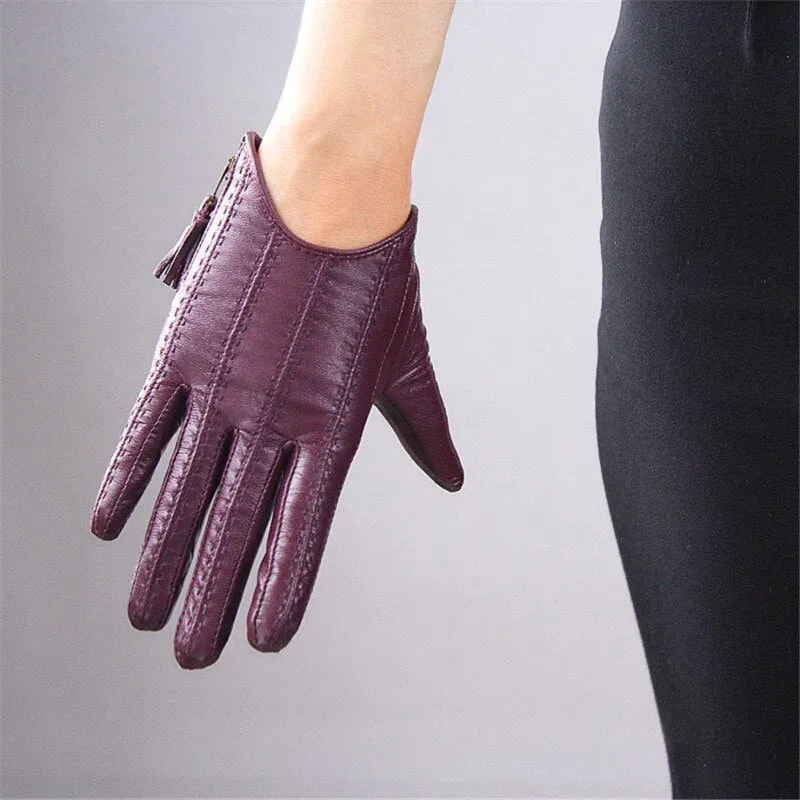 Genuine Color Leather, Touch Screen Leather Gloves (18cm)