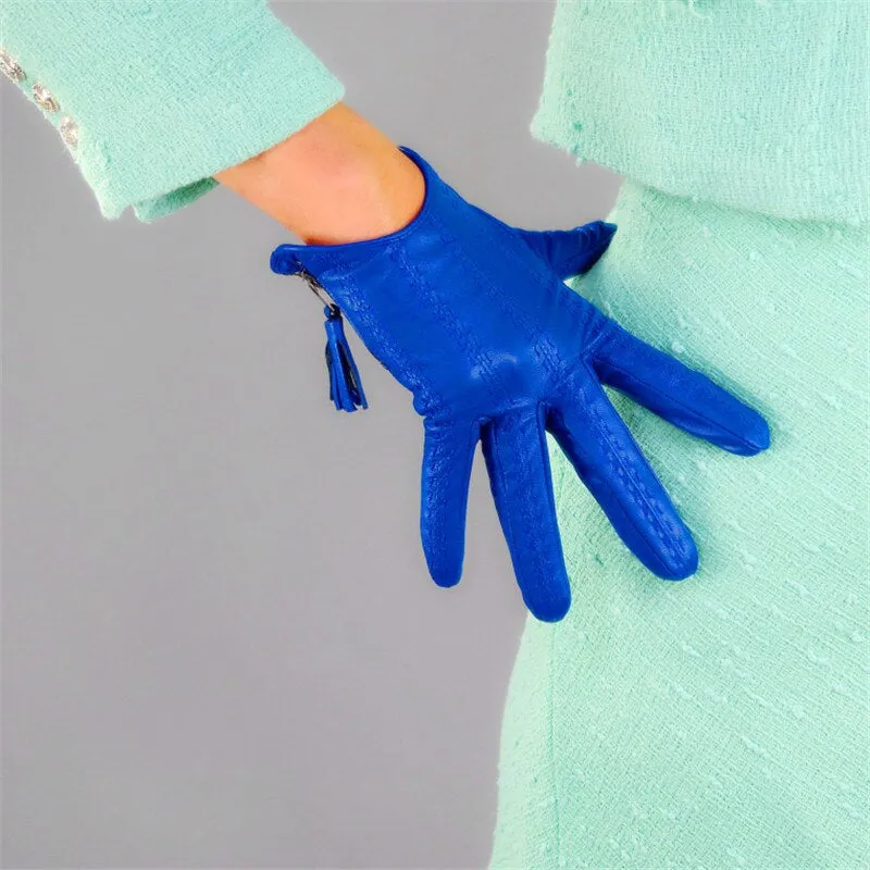 Genuine Color Leather, Touch Screen Leather Gloves (18cm)