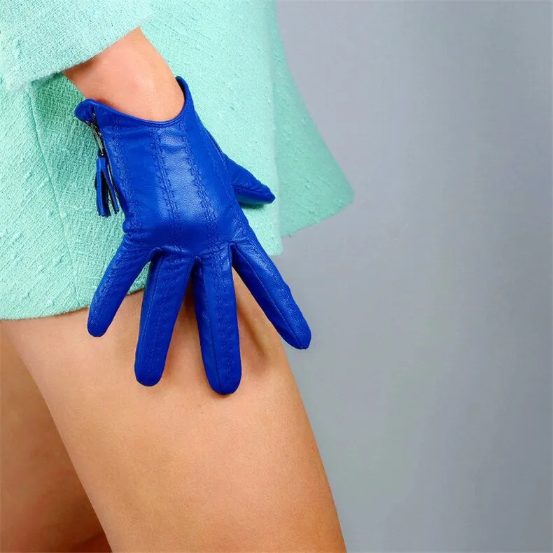 Genuine Color Leather, Touch Screen Leather Gloves (18cm)