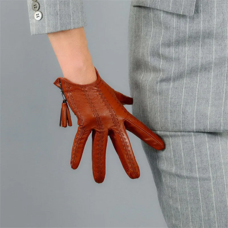 Genuine Color Leather, Touch Screen Leather Gloves (18cm)