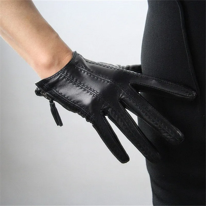 Genuine Color Leather, Touch Screen Leather Gloves (18cm)