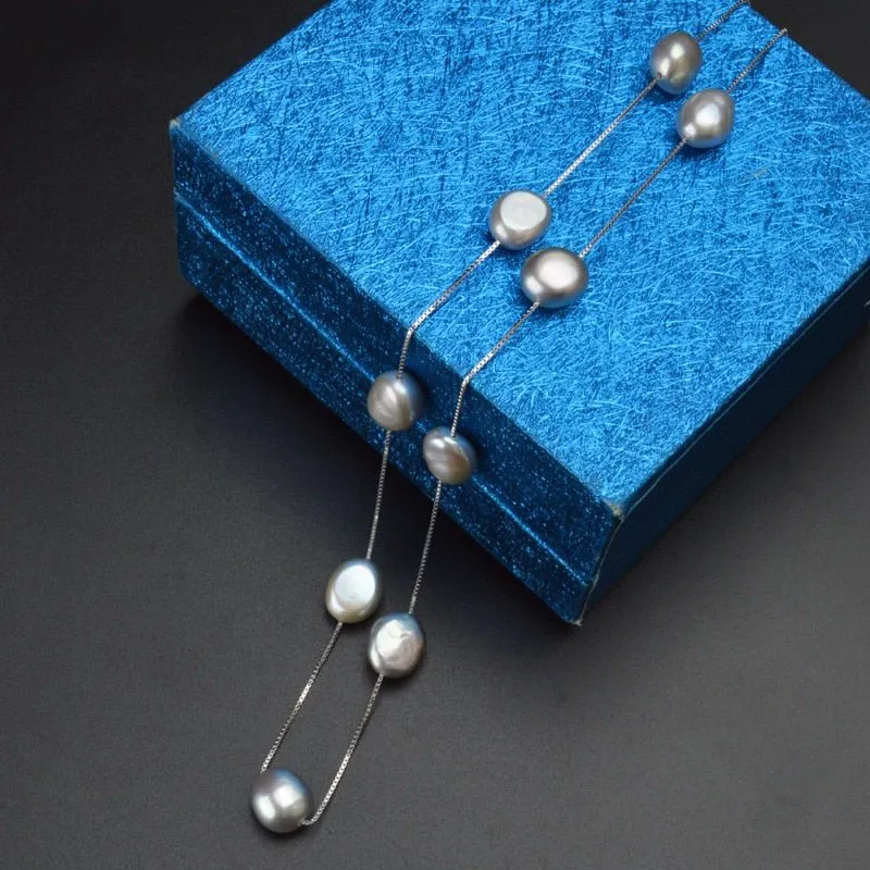 Genuine Freshwater Baroque Necklace Silver For Women Wedding Jewelry