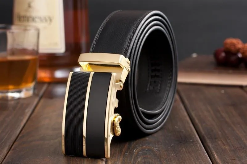 Genuine Leather Belt Gold and Black