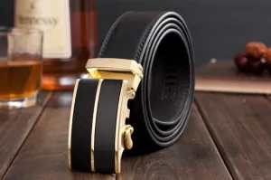 Genuine Leather Belt Gold and Black