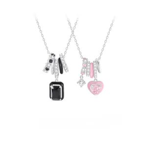 Geometric Black & Pink Matching Necklaces