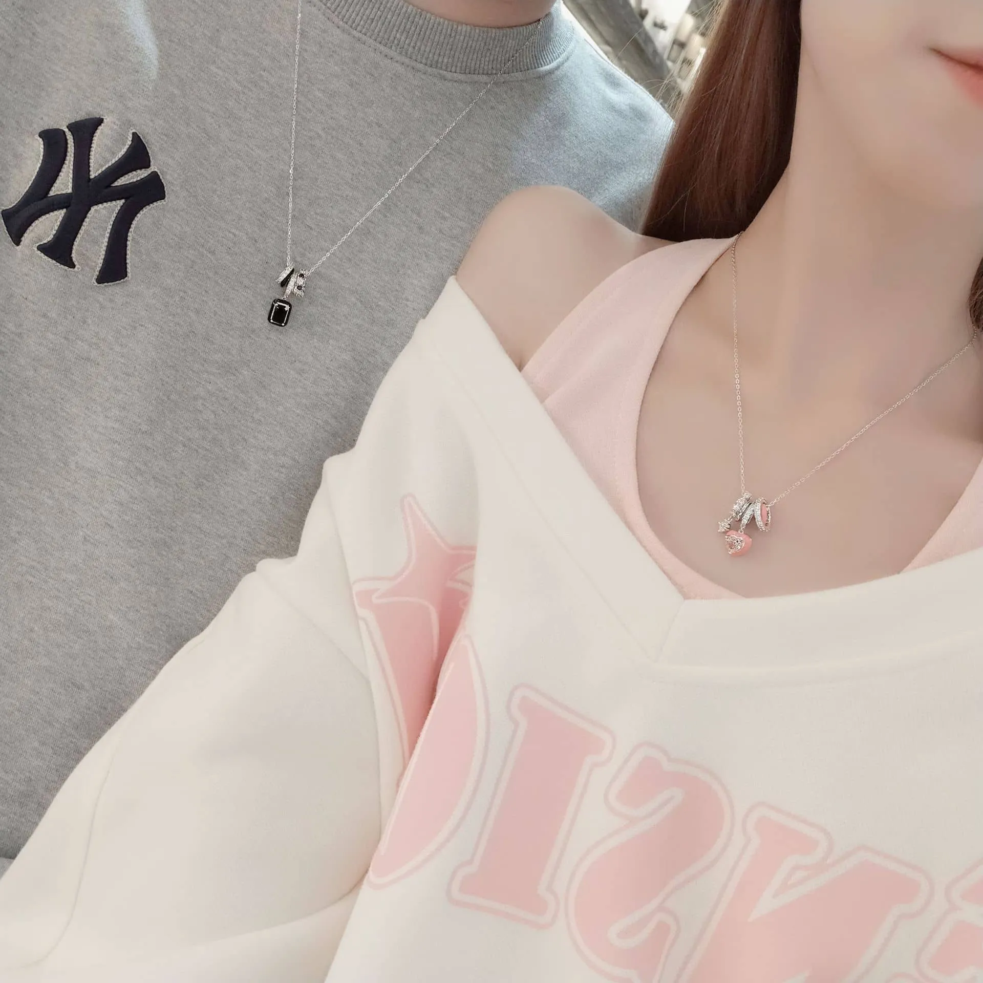 Geometric Black & Pink Matching Necklaces