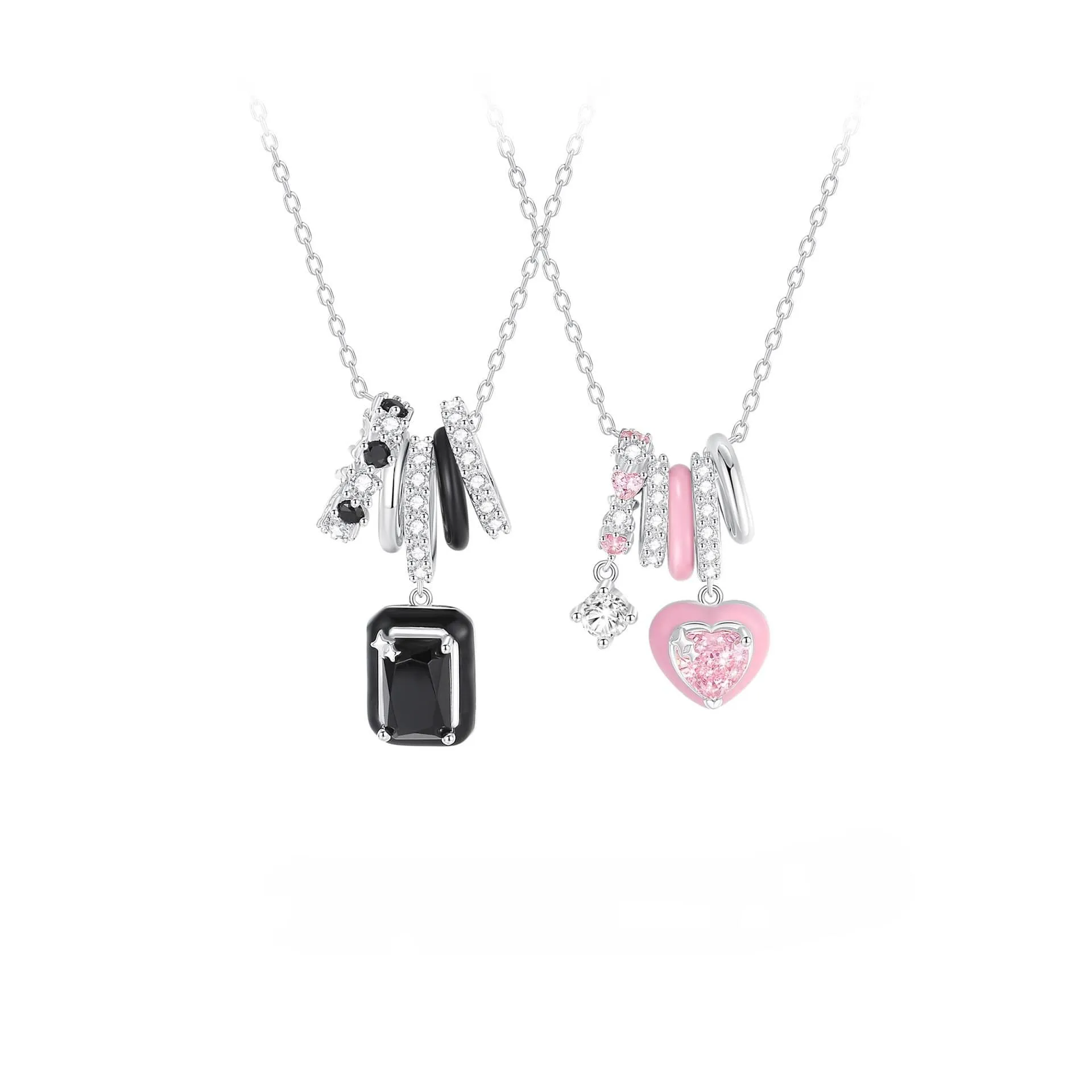 Geometric Black & Pink Matching Necklaces