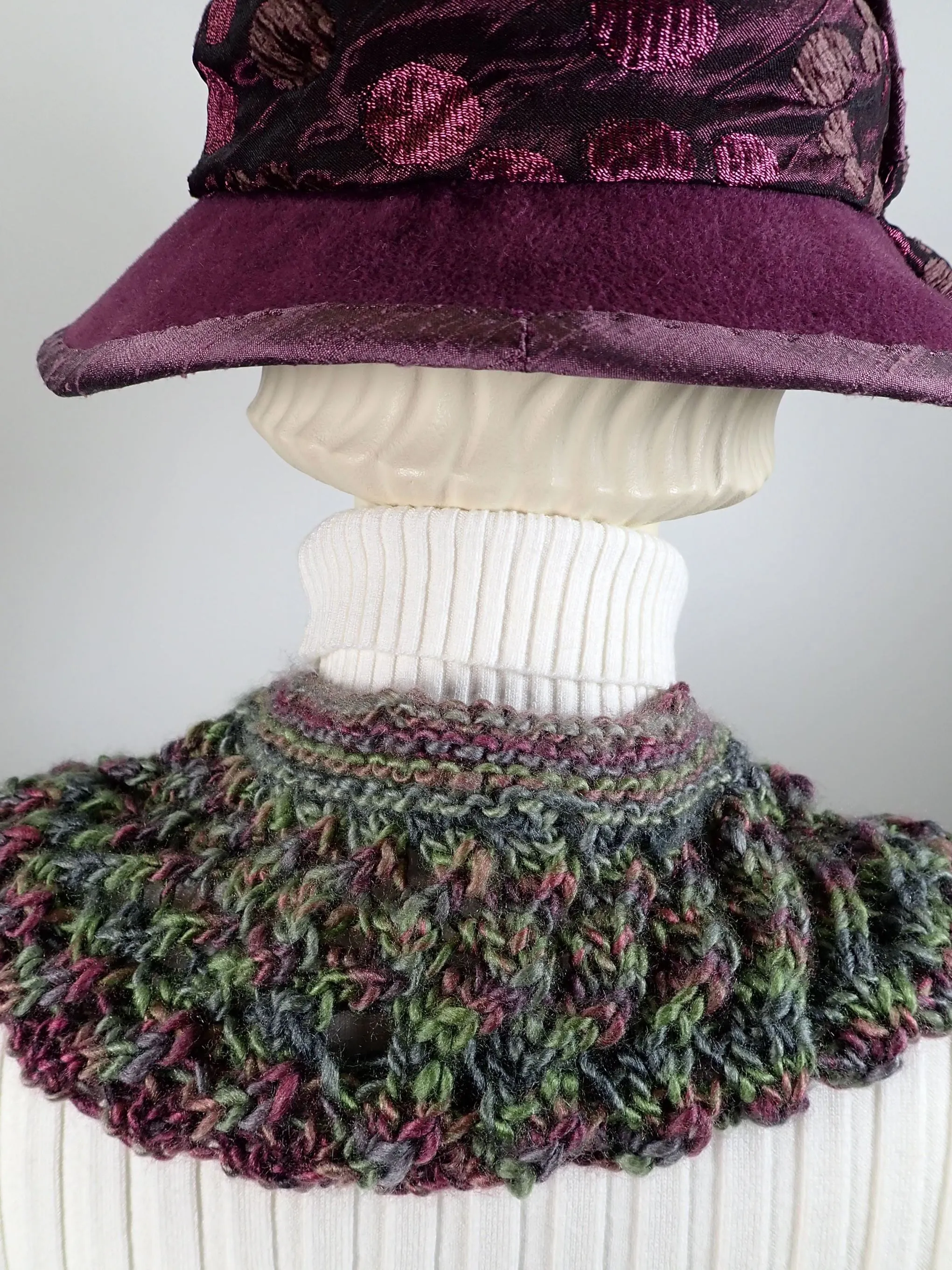 Gifts for her. Hand knitted cowl scarf in Purple and Green. Soft warm acrylic yarn cowl scarf. Womens gift ideas