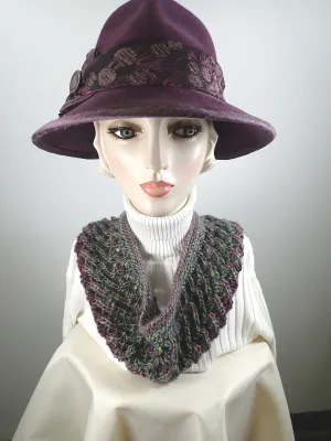 Gifts for her. Hand knitted cowl scarf in Purple and Green. Soft warm acrylic yarn cowl scarf. Womens gift ideas