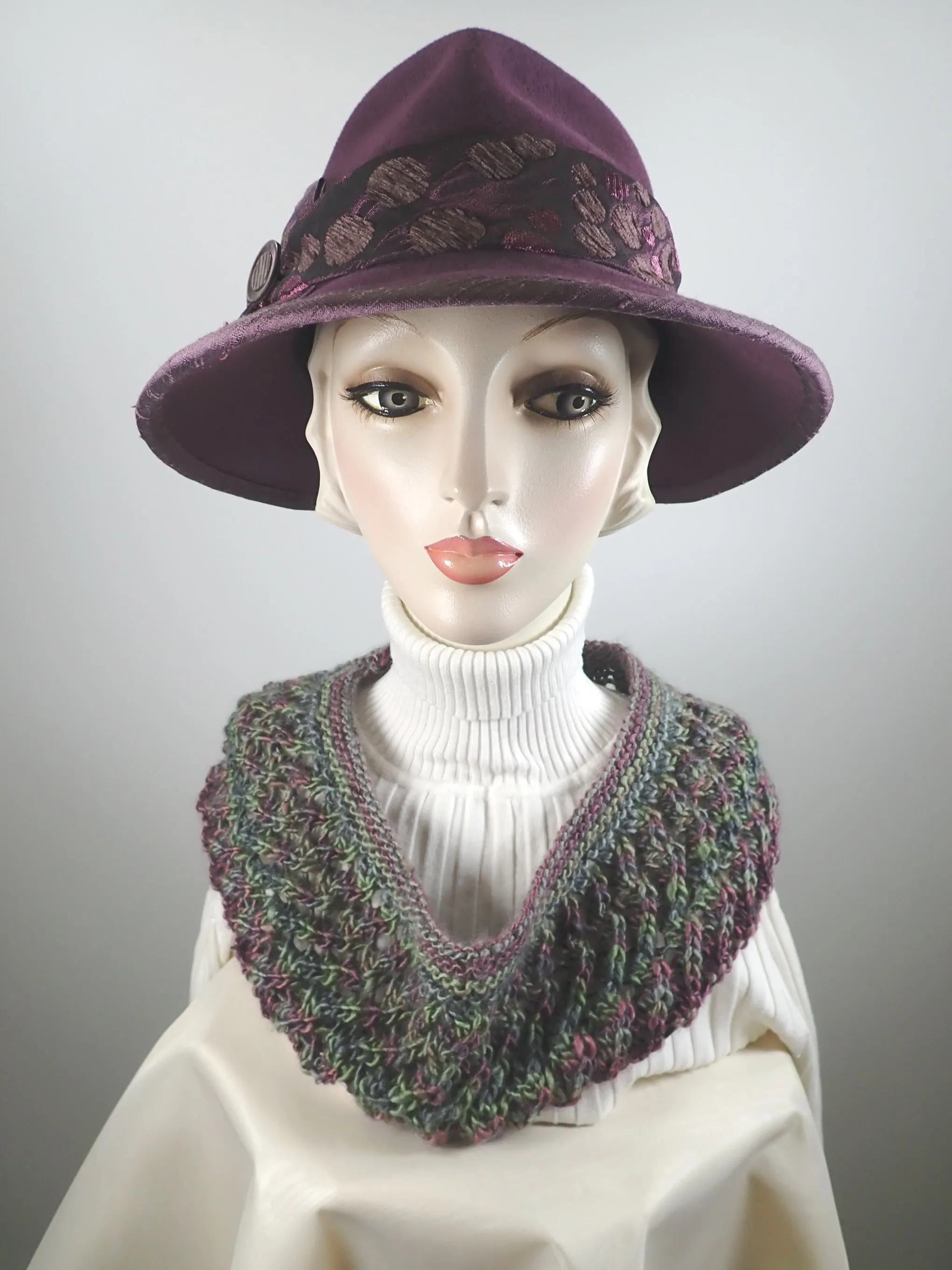 Gifts for her. Hand knitted cowl scarf in Purple and Green. Soft warm acrylic yarn cowl scarf. Womens gift ideas