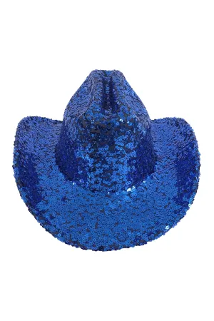 Glitter Solid Color Fedora Cowboy Hat Sapphire - Pack of 6