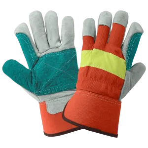 Global Glove & Safety 2300HVDP Economy High Visibility Split Cowhide Leather Double Palm Gloves