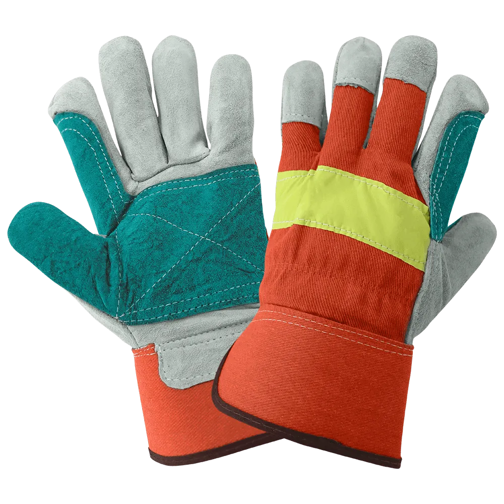 Global Glove & Safety 2300HVDP Economy High Visibility Split Cowhide Leather Double Palm Gloves