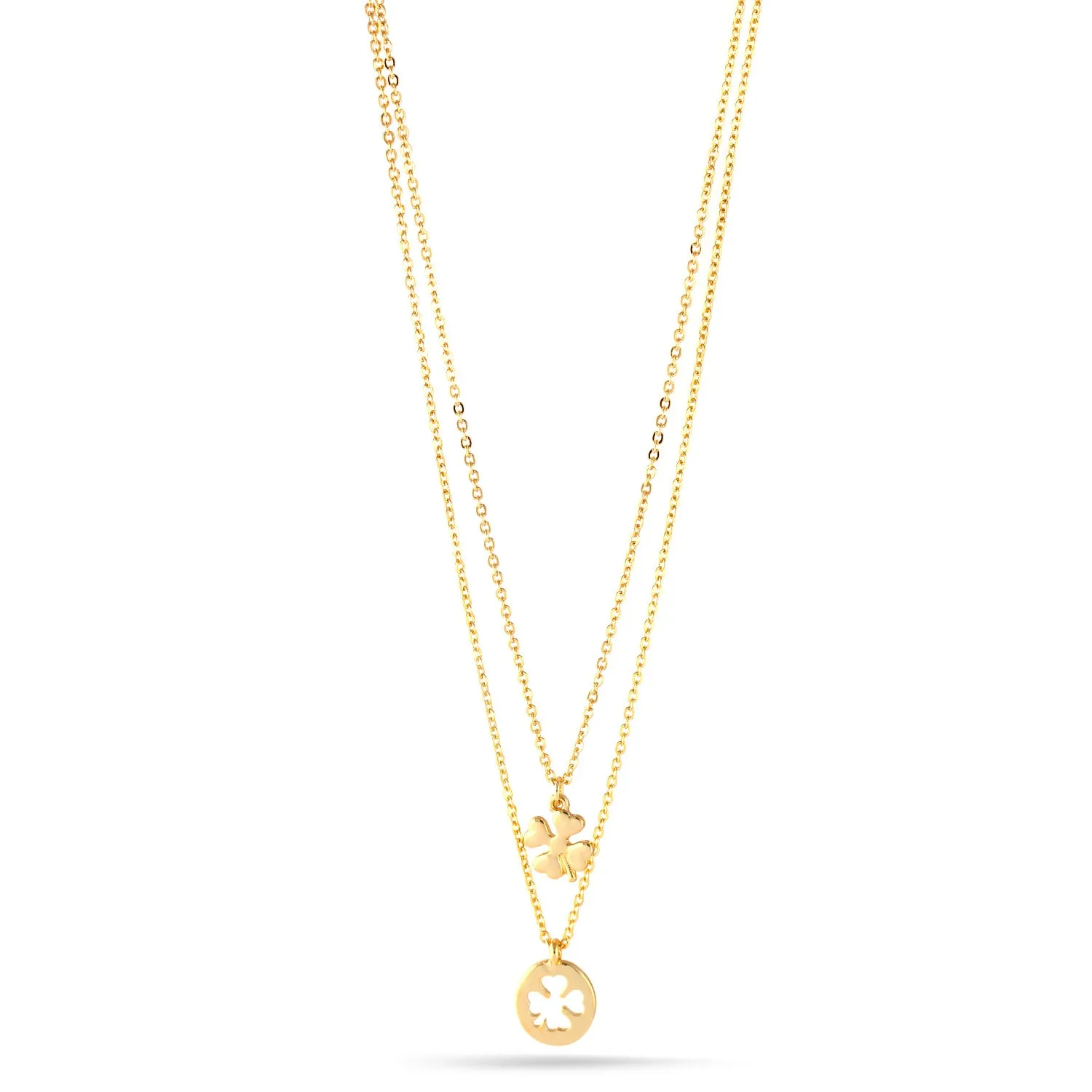 GOLD 0.5"INCH CLOVER CHARM 2 PCS LAYERED  NECKLACE #HHN15506GD (FC19)
