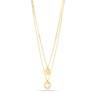 GOLD 0.5"INCH CLOVER CHARM 2 PCS LAYERED  NECKLACE #HHN15506GD (FC19)
