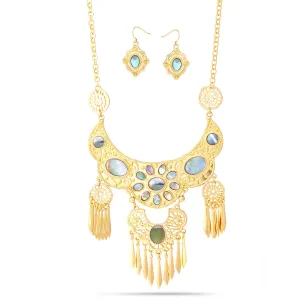 GOLD ABALONY SHELL EARRINGS AND  NECKLACES SET #HNN E88986GAB (PB1)