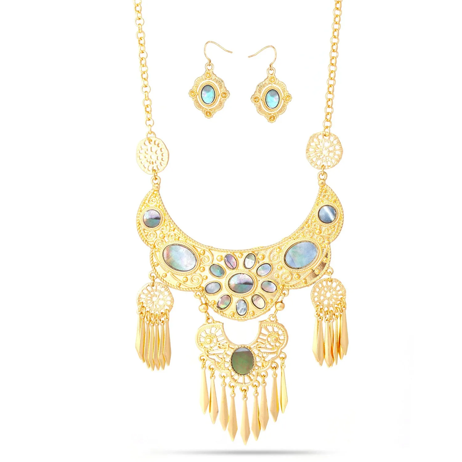 GOLD ABALONY SHELL EARRINGS AND  NECKLACES SET #HNN E88986GAB (PB1)