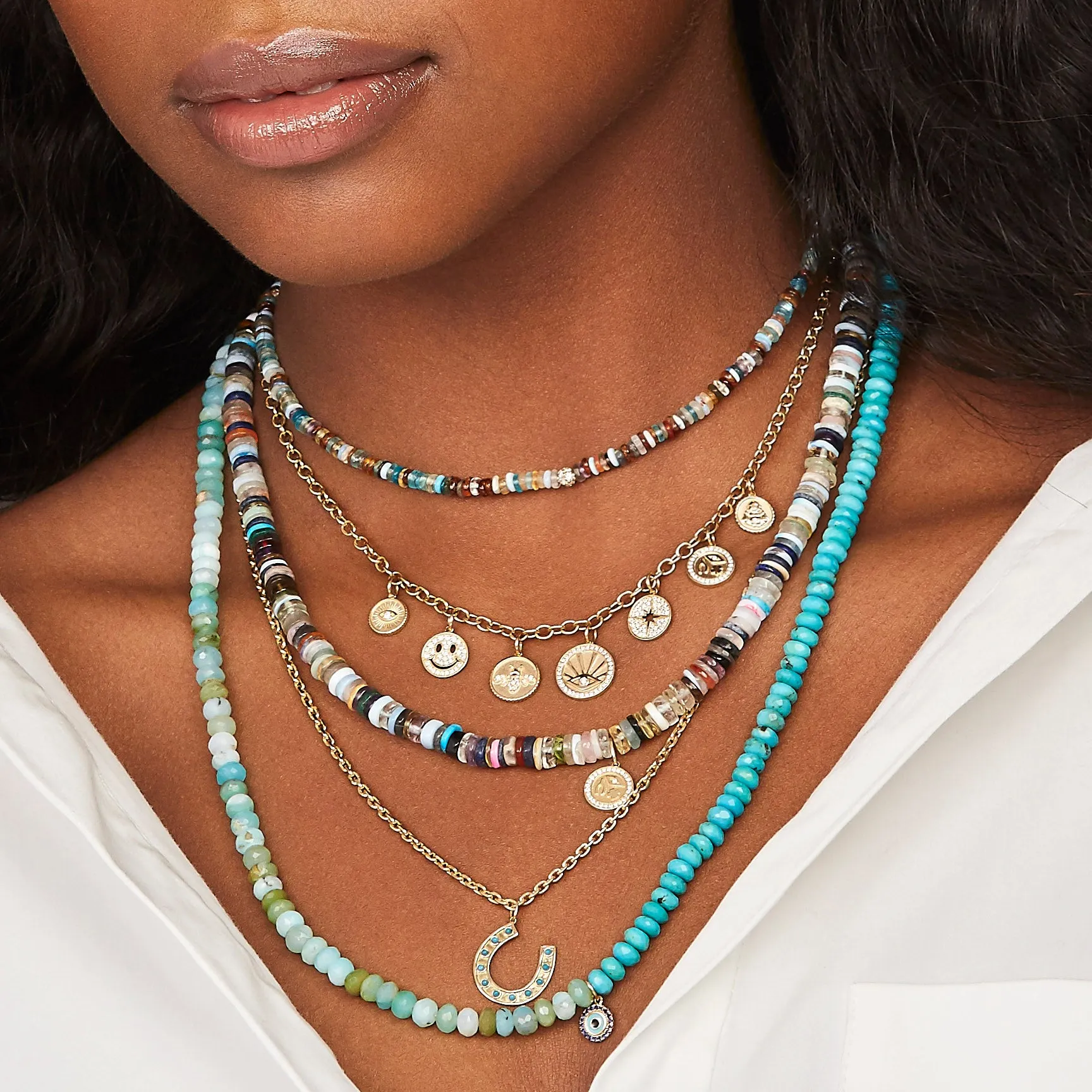 Gold & Diamond Ball Rainbow Heishi Choker