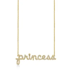 Gold & Diamond Princess Script Necklace