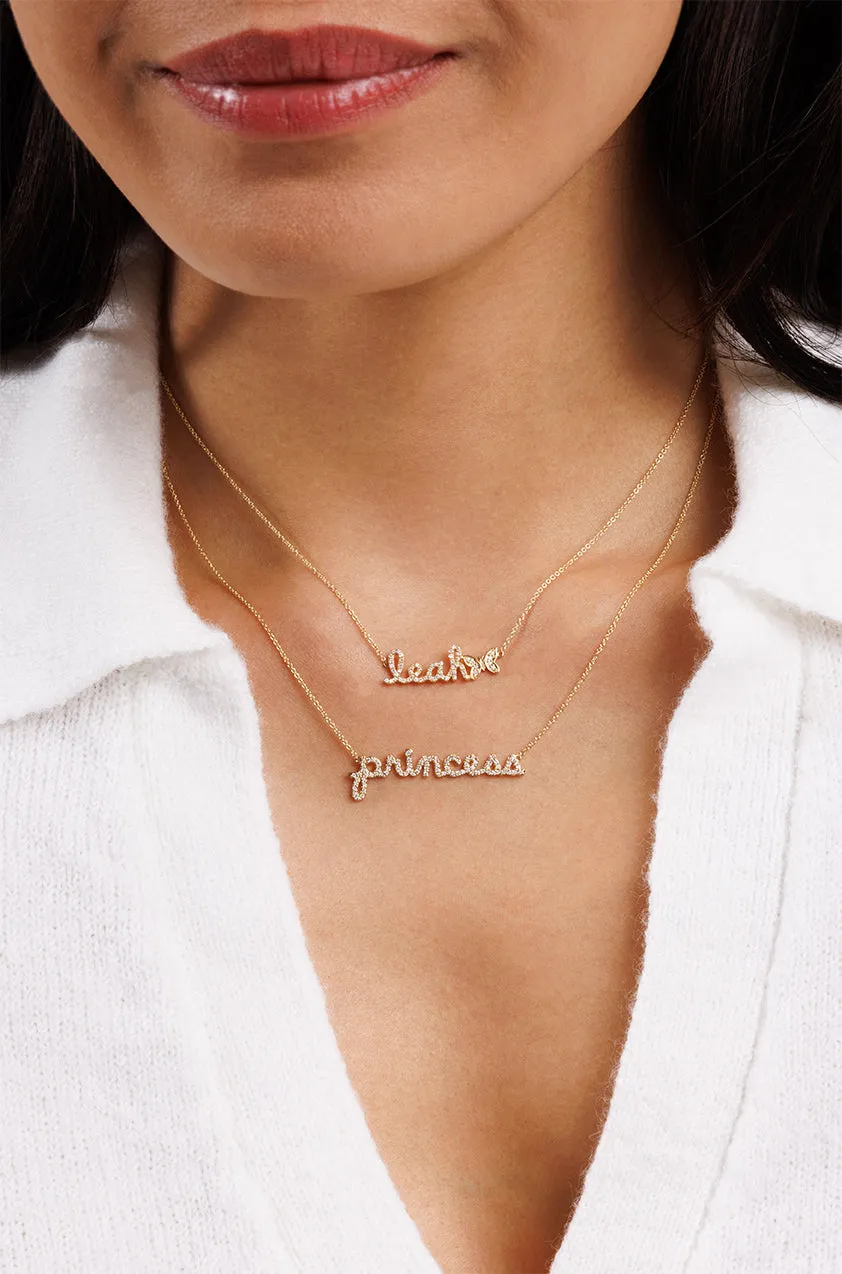 Gold & Diamond Princess Script Necklace