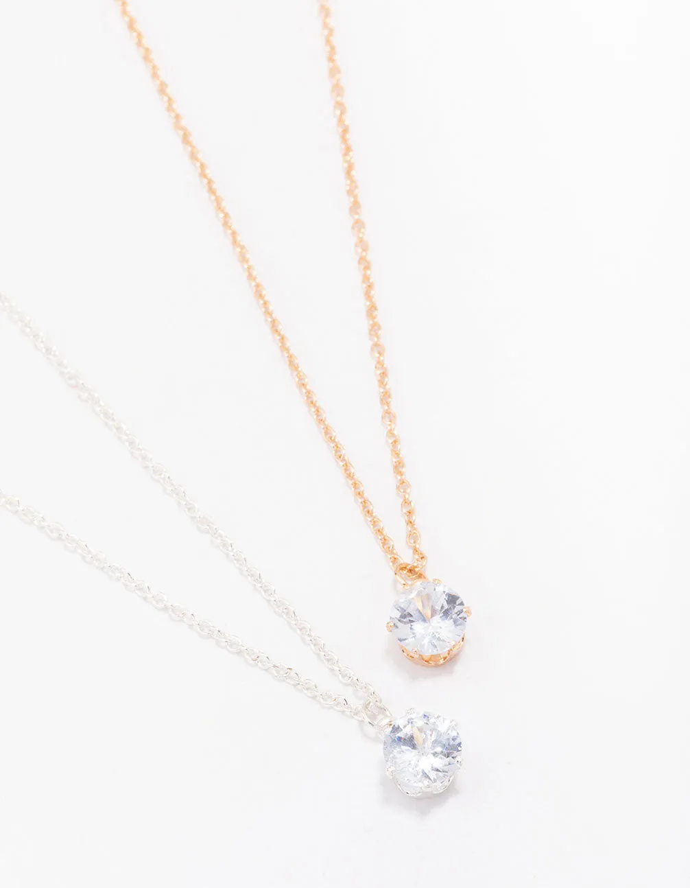 Gold & Silver Mixed Metal Solitaire Crystal Necklaces 2-Pack