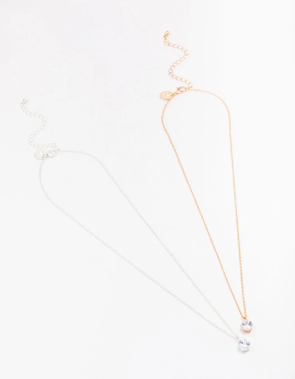 Gold & Silver Mixed Metal Solitaire Crystal Necklaces 2-Pack