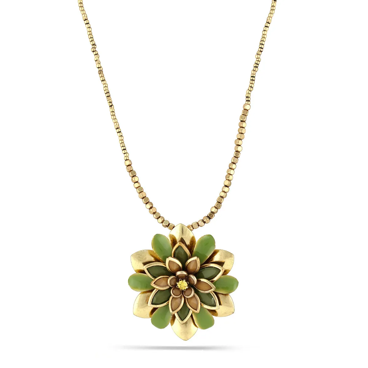 GOLD AND OLIVE FLOWER NECKLACES #216GN1401 (1E6)