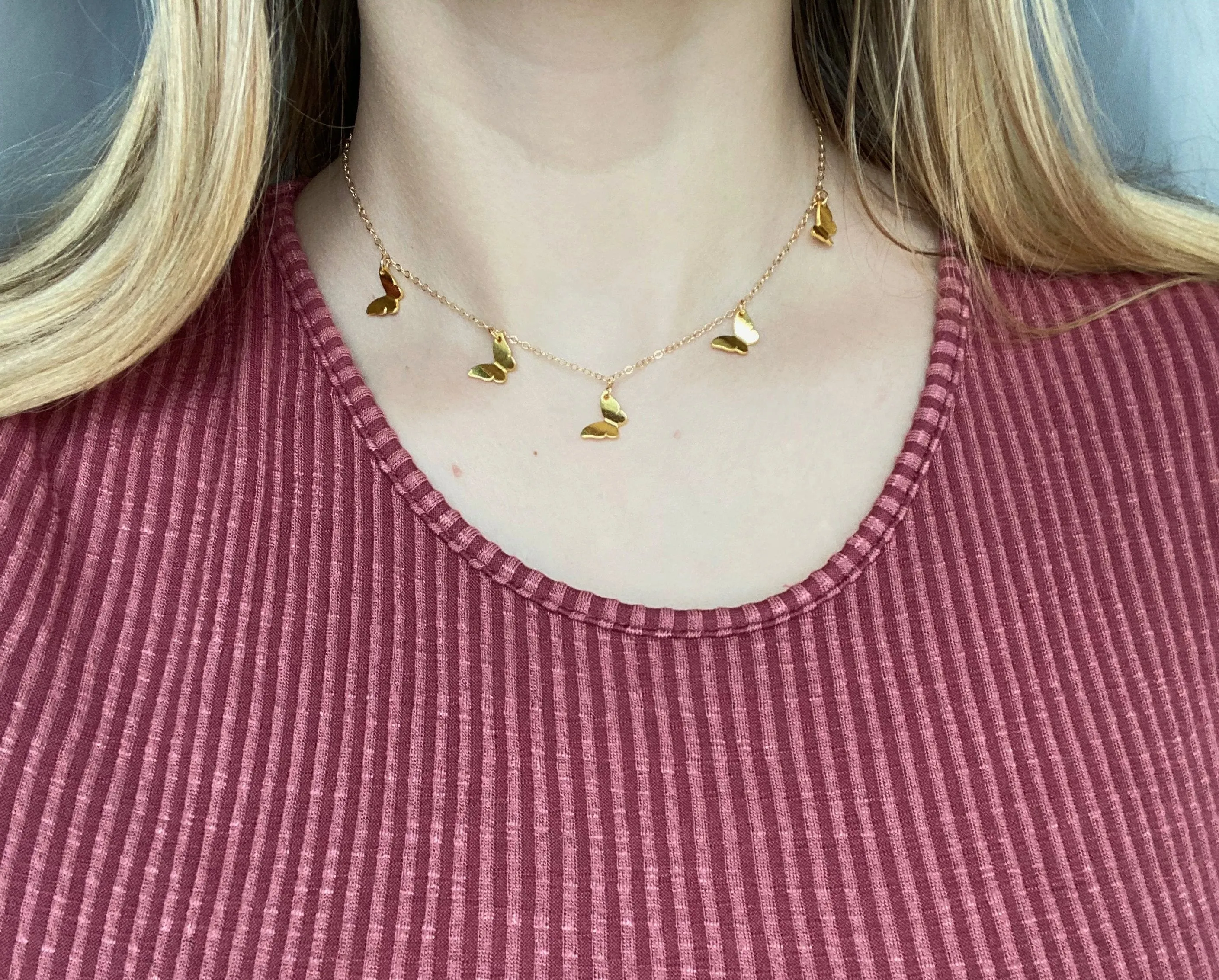 Gold Butterfly Choker 14K Gold Necklace