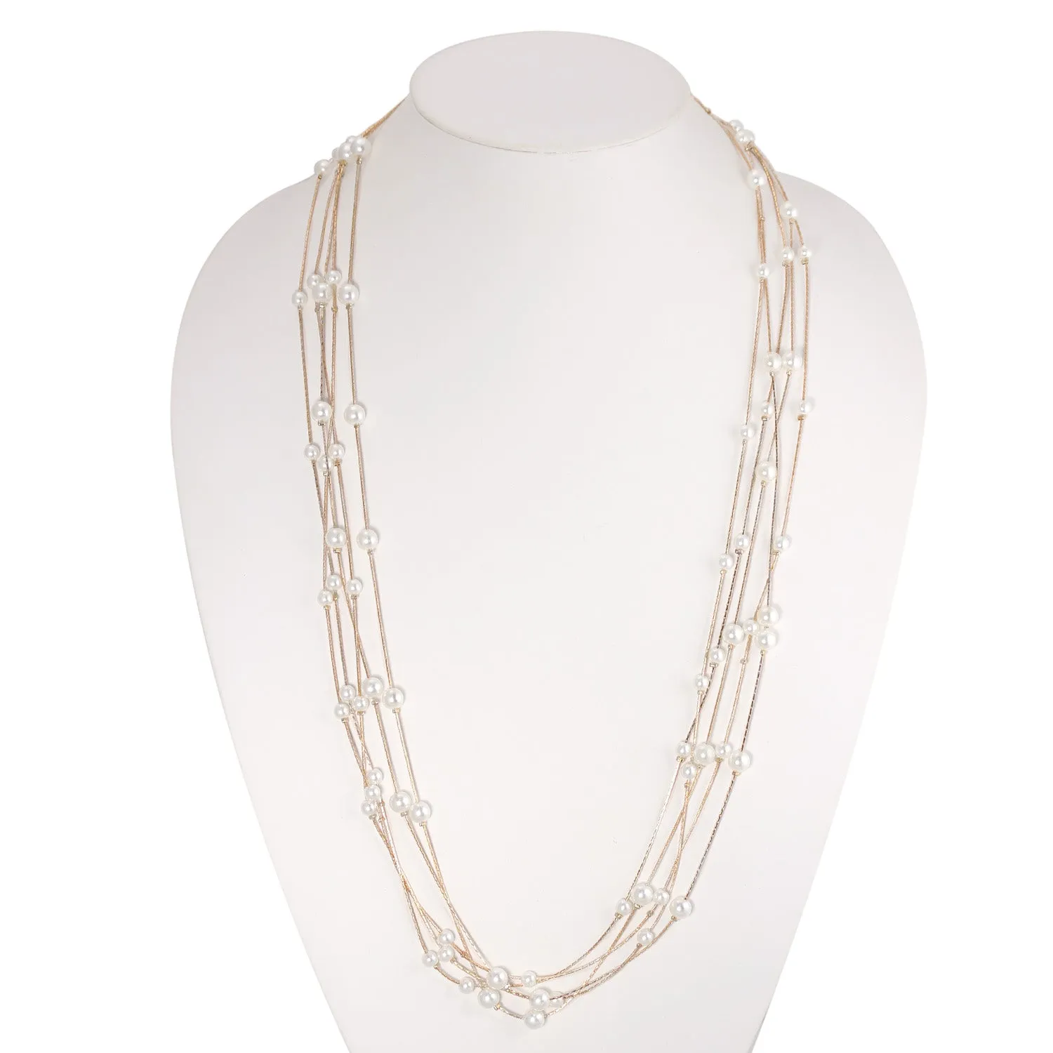 GOLD CREAM PEARL LAYERED NECKLACE #SWKK-6669 GLD