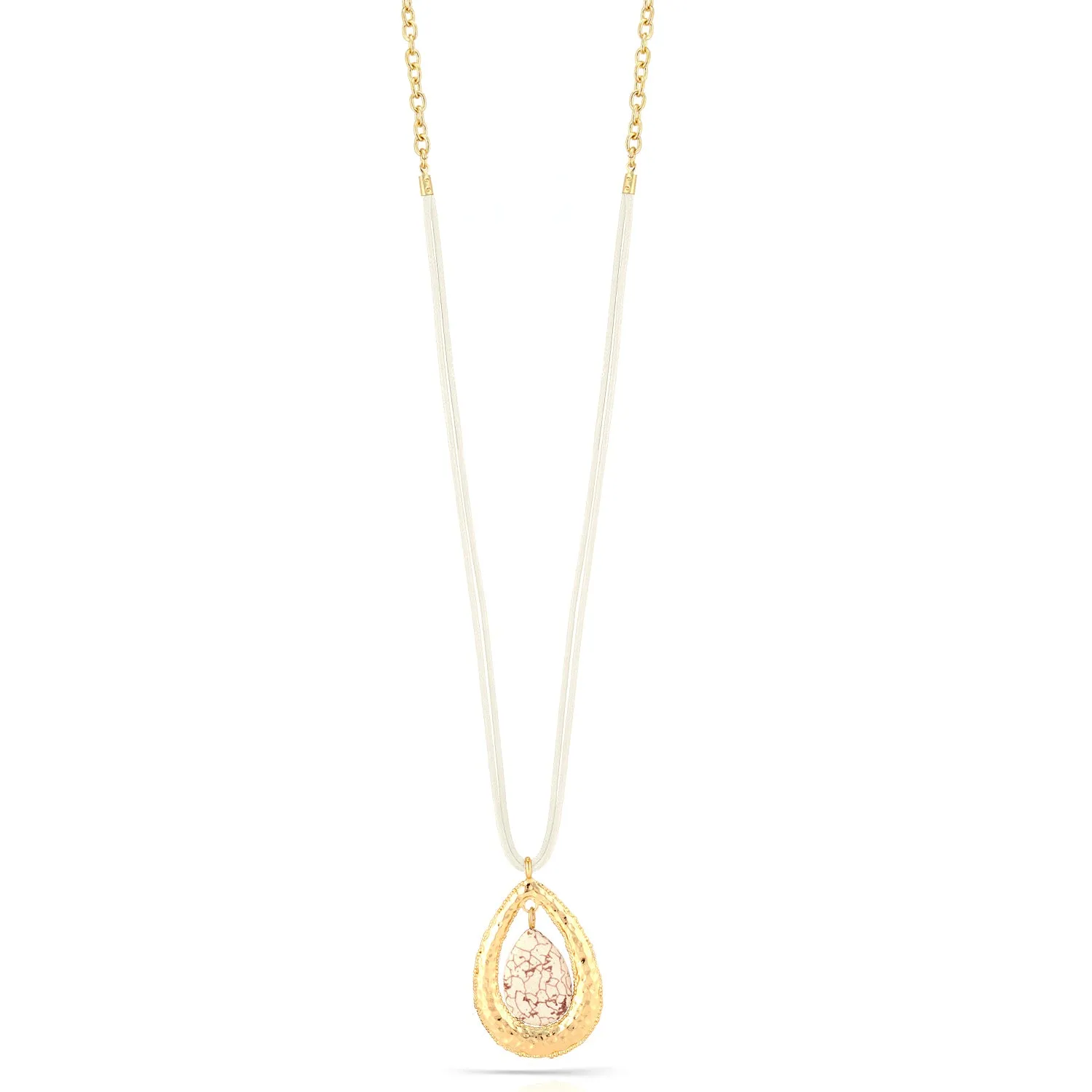 GOLD CREAM TEARDROP PENDANT NECKLACES #SC43241GLD (AH2)