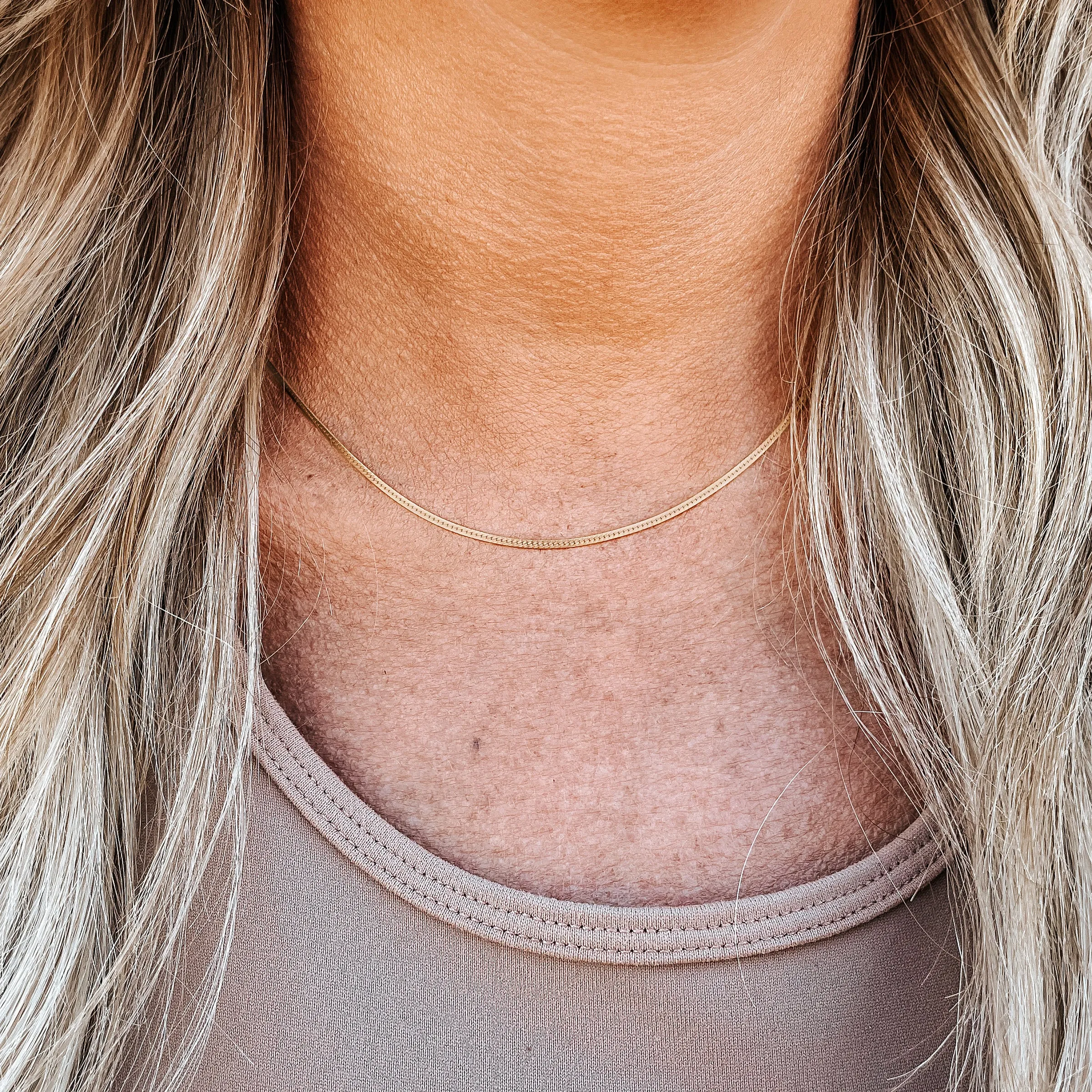 Gold Herringbone Chain Necklace