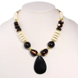 GOLD IVORY AND BROWN BEADS TEARDROP PENDANT NECKLACE #FWNK-1803-118-A (HF19)