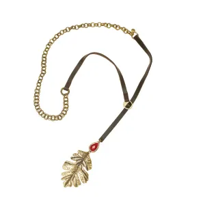GOLD LEAF BROWN LEATHER  NECKLACES #299MT1301 (5A4/3A2/3A1)