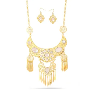 GOLD MOTHER OF PEARL EARRINGS AND  NECKLACES SET #HNN E88986GB (PD1)