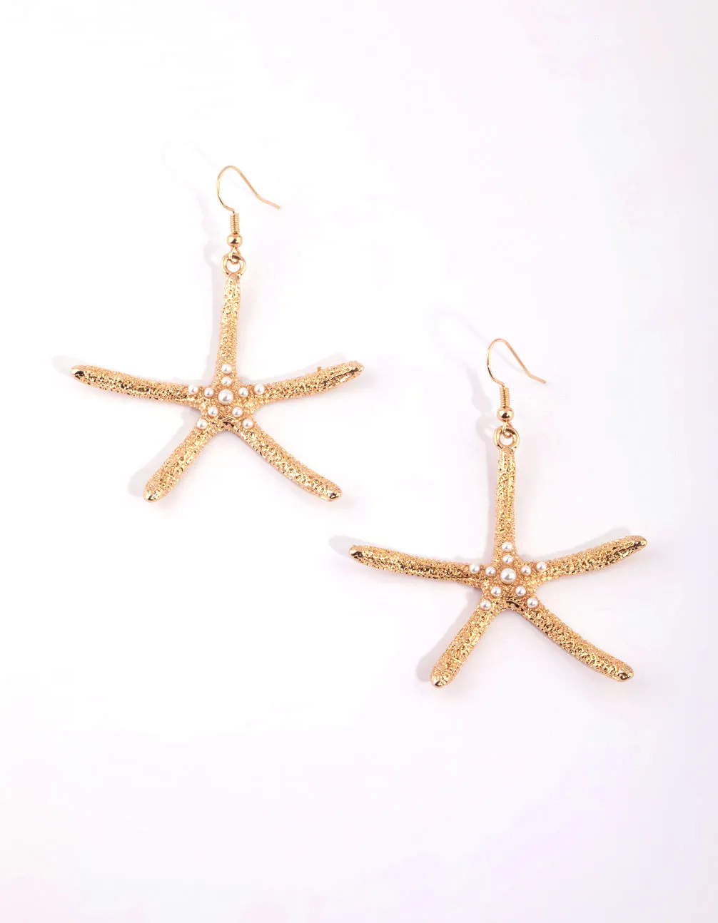 Gold Pearl Starfish Drop Earrings
