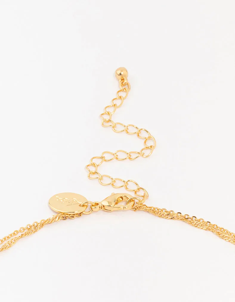 Gold Plated Brass Cubic Zirconia Cross Coin Layered Necklace