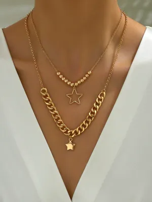 Gold Star Design Multi Layer Necklace