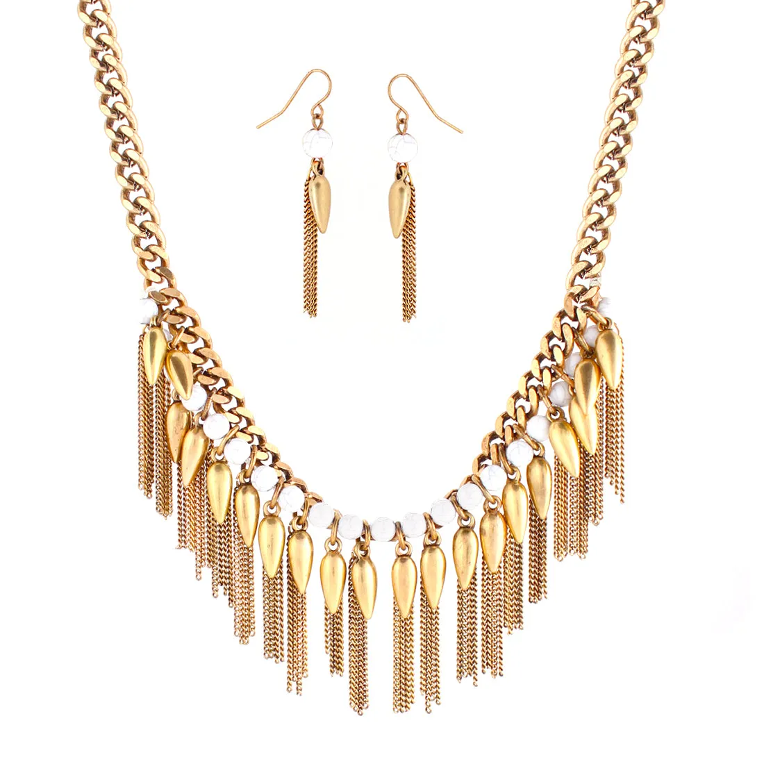 GOLD-WHITE CAROLINE CHAIN NECKLACE AND EARRING SET  #SNE39595/1 GW (SHOWROOM)