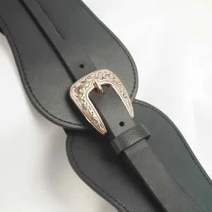 Golden Buckle Wide Waist Black Belt
