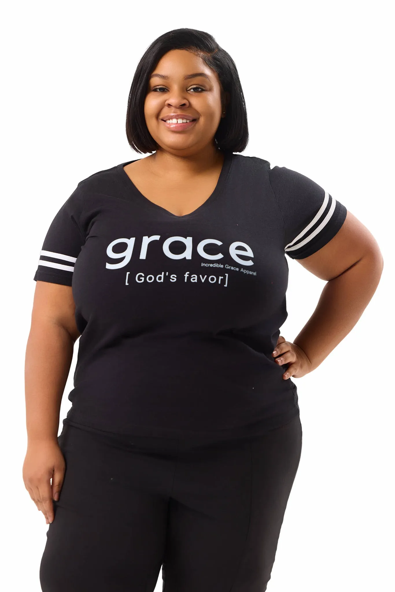 Grace is God's Favor Women's Plus Size V-Neck (Black)