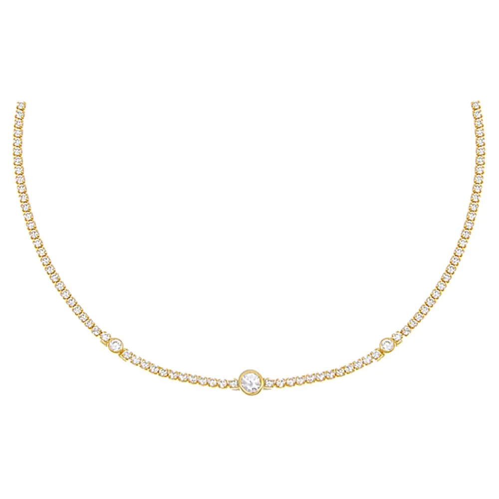 Graduated Solitaire Bezel Thin Tennis Choker