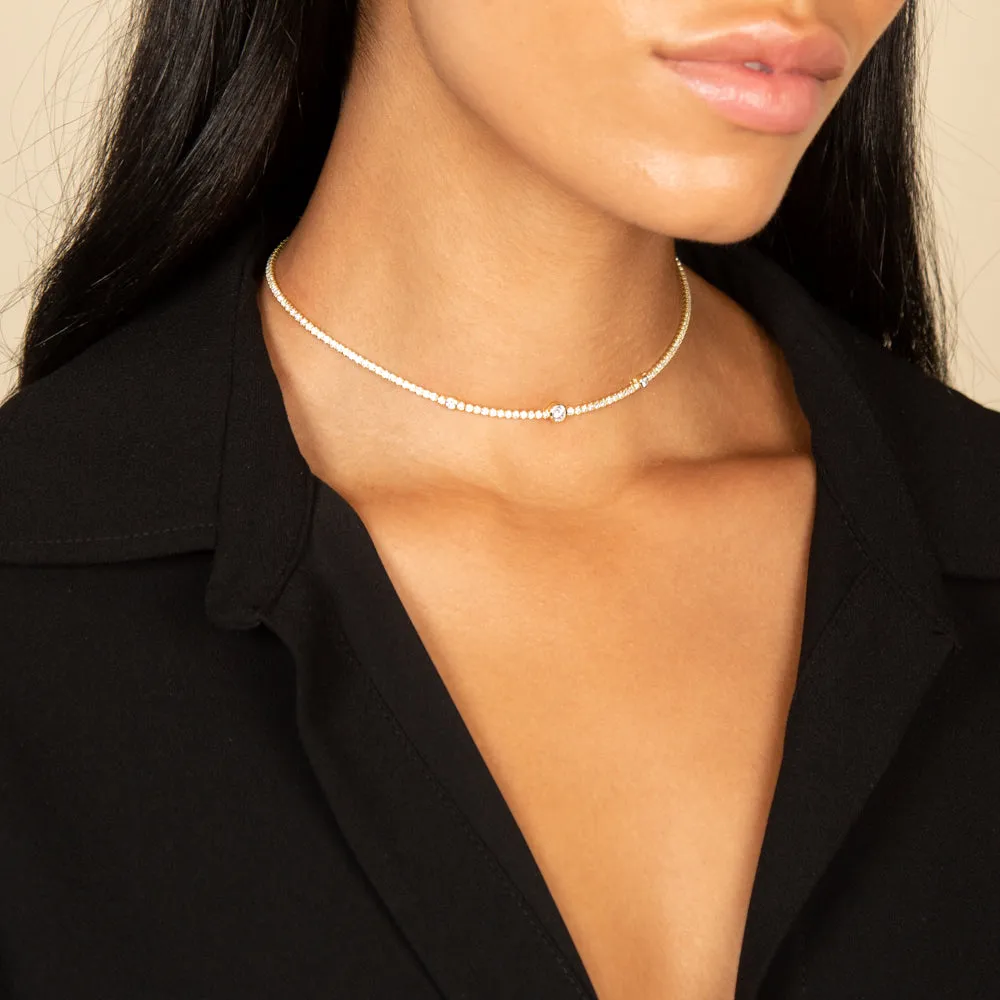 Graduated Solitaire Bezel Thin Tennis Choker