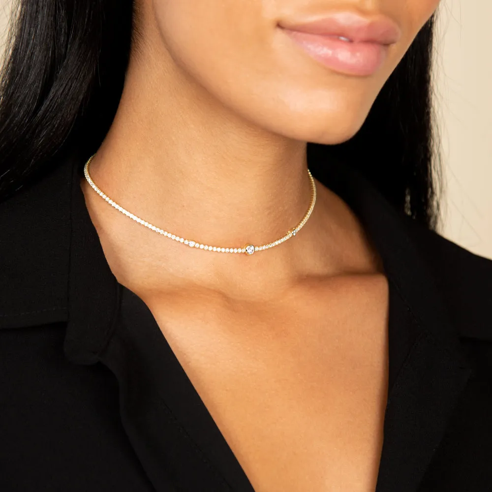 Graduated Solitaire Bezel Thin Tennis Choker
