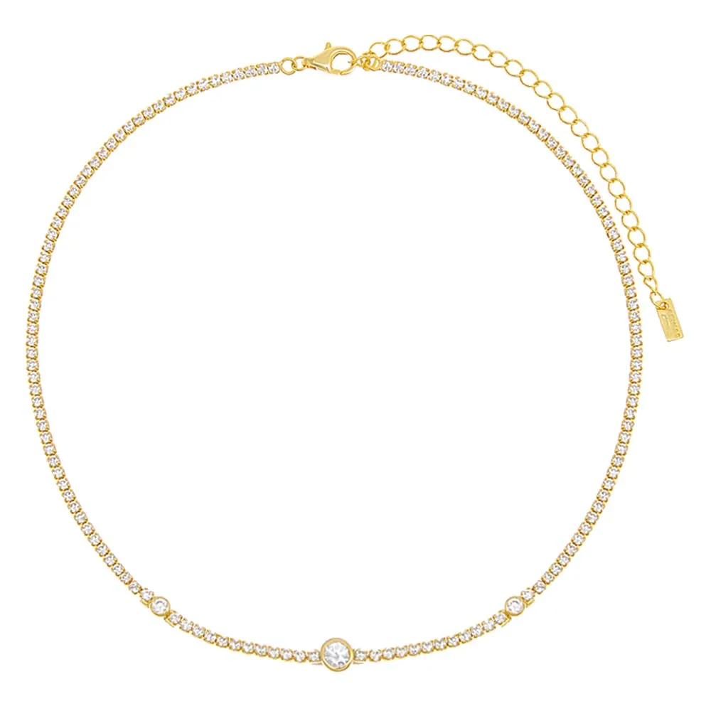 Graduated Solitaire Bezel Thin Tennis Choker