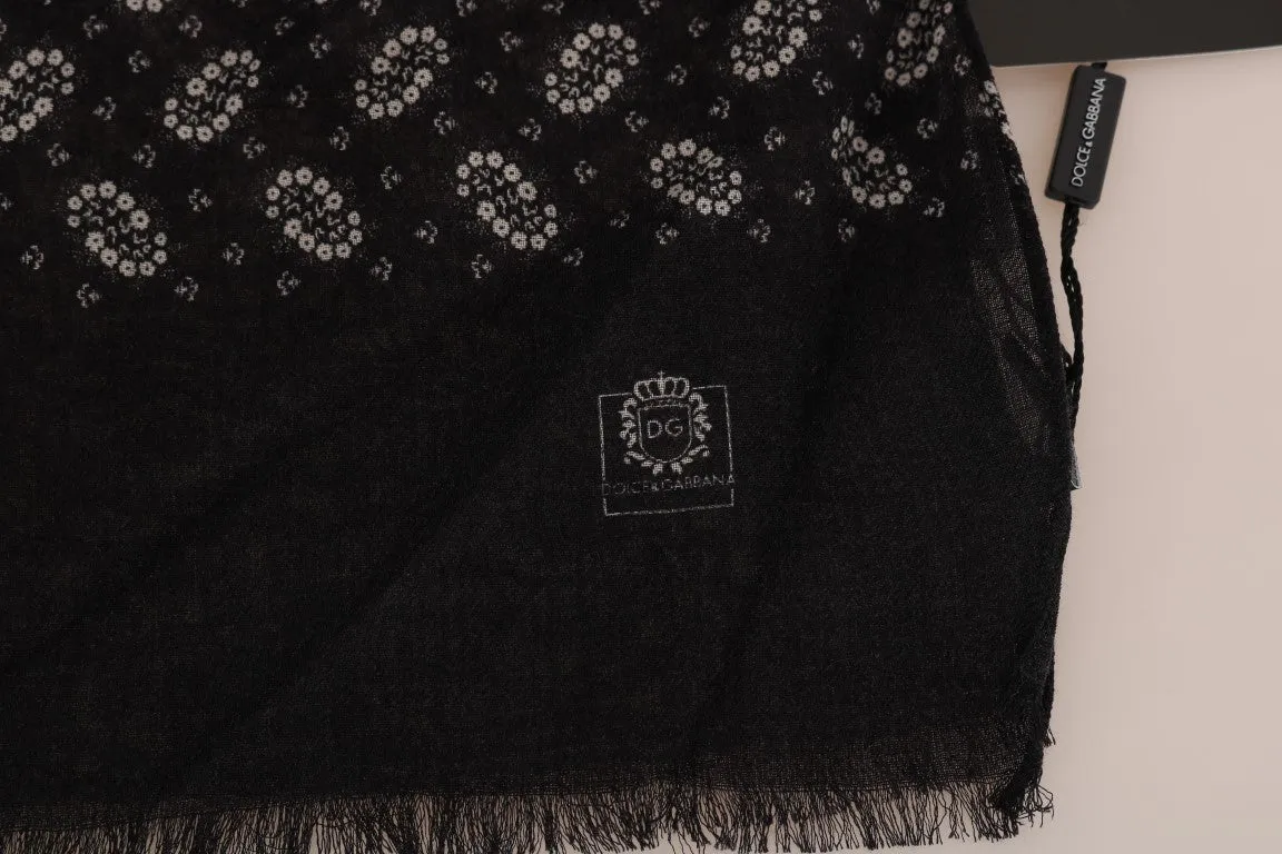 Gray Cashmere Floral Scarf