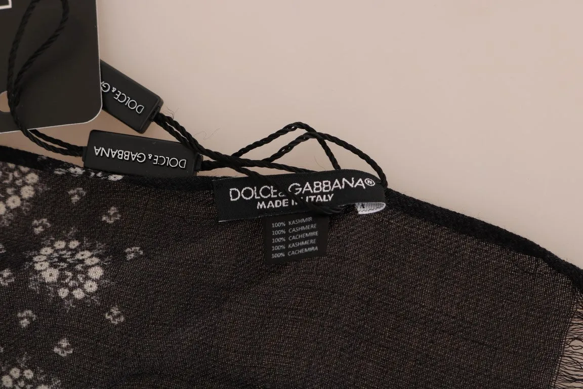 Gray Cashmere Floral Scarf