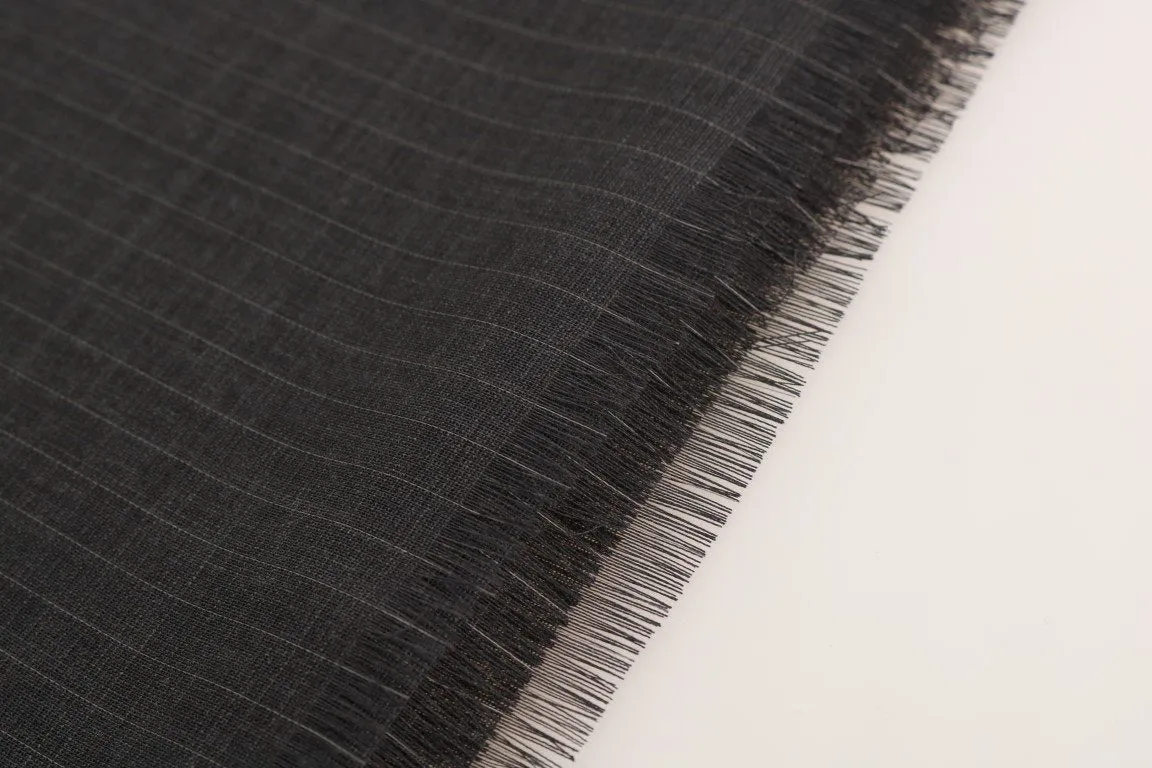 Gray Virgin Wool Striped Pattern Scarf