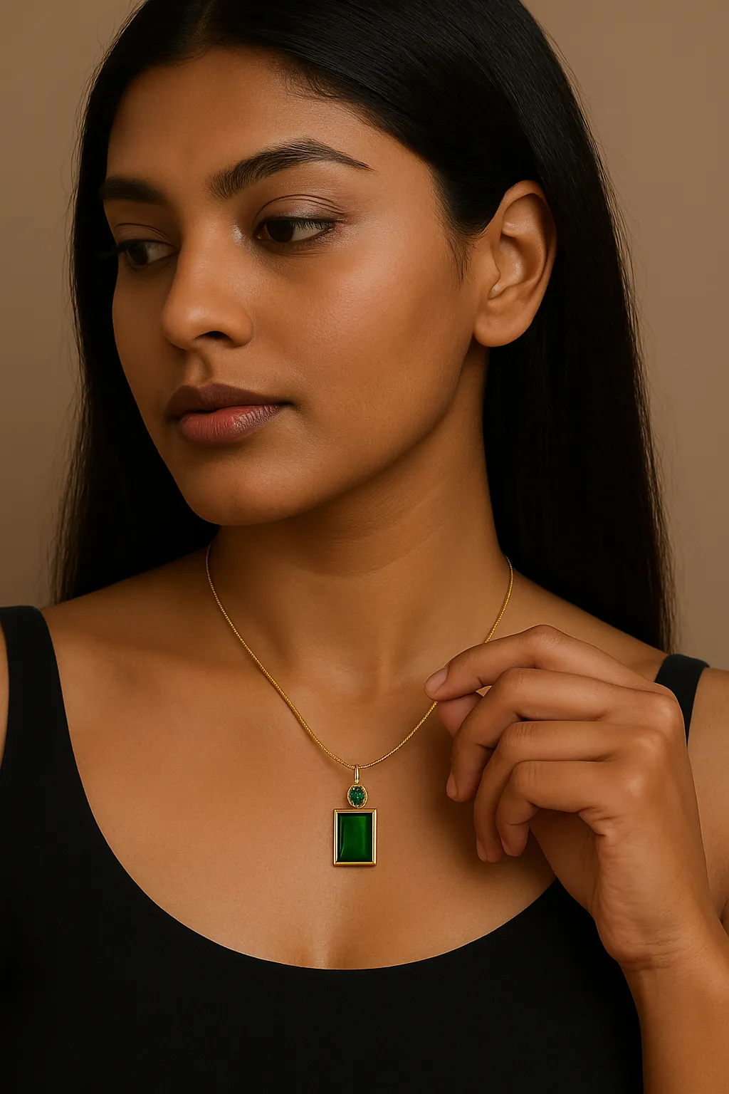 Green Emerald Diamond Necklace Gold Plated, Waterproof and Anti-Tarnish